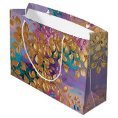 Gouden bloemen geschilderd op roze Lila turkoois Groot Cadeauzakje (Achterkant Gekanteld)