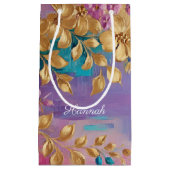 Gouden bloemen geschilderd op roze Lila turkoois Klein Cadeauzakje (Voorkant)