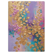 Gouden bloemen geschilderd op roze Lila turkoois Klembord (Achterkant)