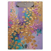 Gouden bloemen geschilderd op roze Lila turkoois Klembord (Voorkant)