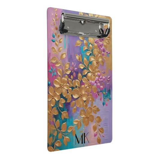 Gouden bloemen geschilderd op roze Lila turkoois Mini Klembord (Schuin)