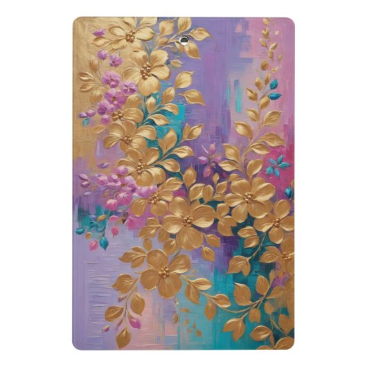 Gouden bloemen geschilderd op roze Lila turkoois Mini Klembord (Achterkant)