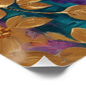 Gouden bloemen geschilderd op roze Lila turkoois Perfect Poster (Hoek)