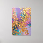 Gouden Bloemen Geschilderd Op Roze Lila Turquoise Canvas Afdruk (Voorkant)