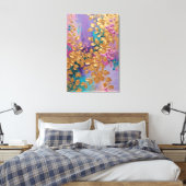 Gouden Bloemen Geschilderd Op Roze Lila Turquoise Canvas Afdruk (Insitu (Slaapkamer))