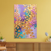 Gouden Bloemen Geschilderd Op Roze Lila Turquoise Canvas Afdruk (Insitu (Woonkamer))