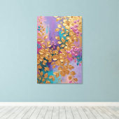 Gouden Bloemen Geschilderd Op Roze Lila Turquoise Canvas Afdruk (Insitu (Houten vloer))