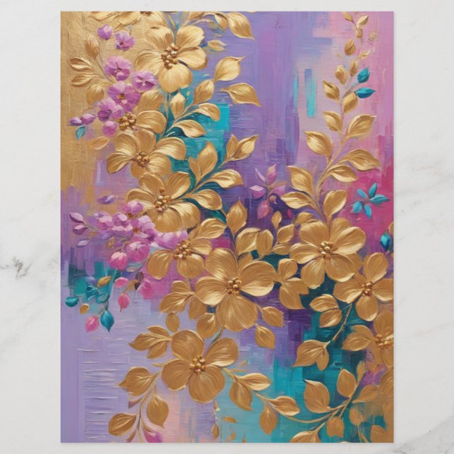 Gouden bloemen geschilderd plakboek papier (Achterkant)