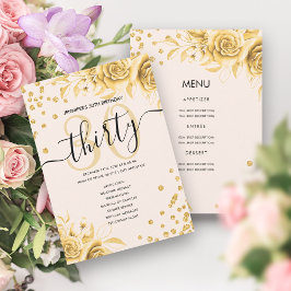 Gouden Bloemen Glitter 30e Verjaardag Menu & Progr Kaart