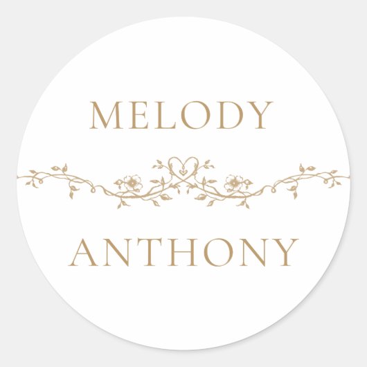Gouden Bloemen Grens Elegante bruiloft Ronde Sticker (Voorkant)