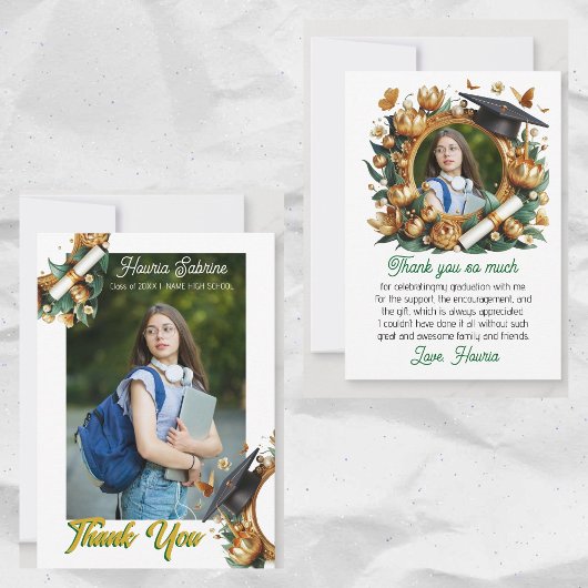 Gouden Bloemen Grens Foto Afstuderen Dank u kaart