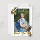 Gouden Bloemen Grens Foto Afstuderen Dank u kaart (Voorkant)