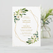 Gouden Bloemen Groen Bruiloft Kaart (Staand voorkant)