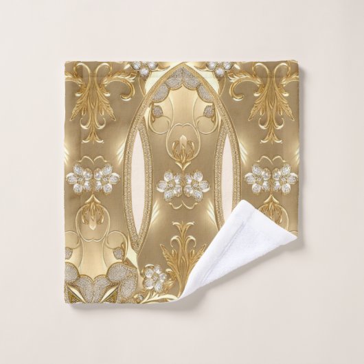 Gouden Bloemen Handdoek Set (Wasdoekje)