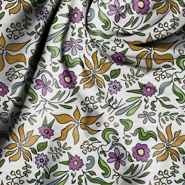 Gouden Bloemen Handgetekend Botanisch Ontwerp  Stof