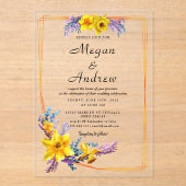 Gouden Bloemen Herfst Foliage Wedding Acryl Uitnodigingen (Voorkant)