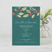 Gouden Bloemen Holly Mistletoe Kerstbruiloft Kaart (Staand voorkant)