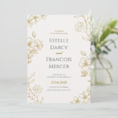 Gouden Bloemen Huwelijksuitnodiging, Elegante Klas Kaart (Staand voorkant)