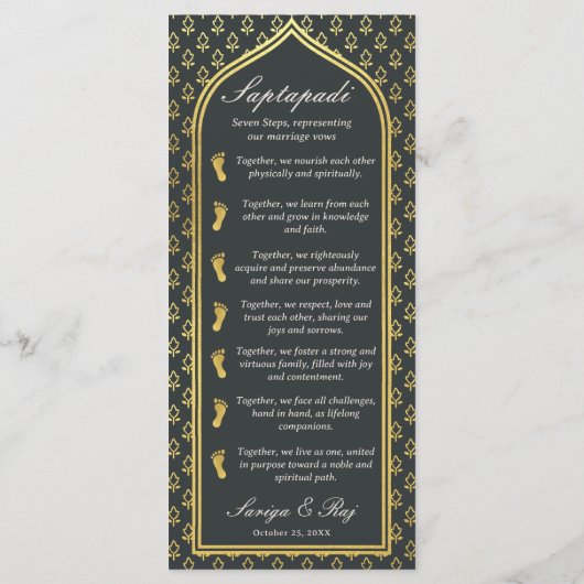 Gouden Bloemen Indiaas & Hindoe Huwelijksprogramma Programmakaart (Achterkant)