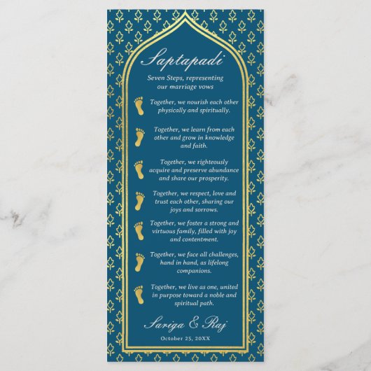 Gouden Bloemen Indiaas & Hindoe Huwelijksprogramma Programmakaart (Achterkant)