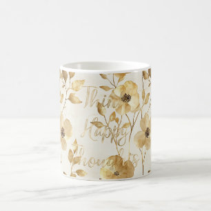 Gouden Bloemen Inspirerende Gelukkige Gedachten Koffiemok