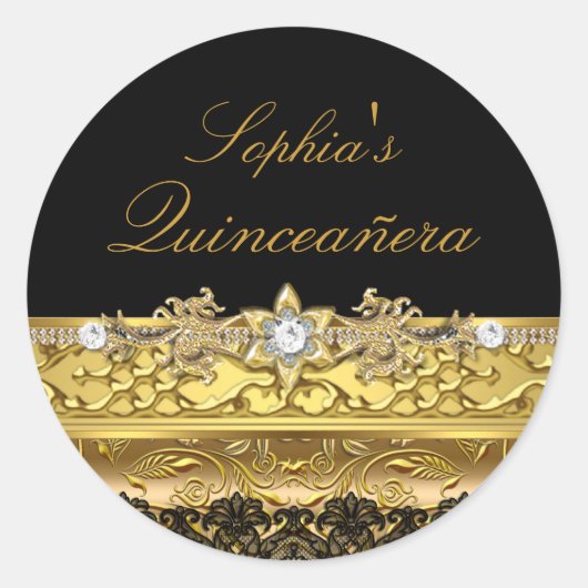 Gouden Bloemen & Kant Quinceanera Sticker (Voorkant)