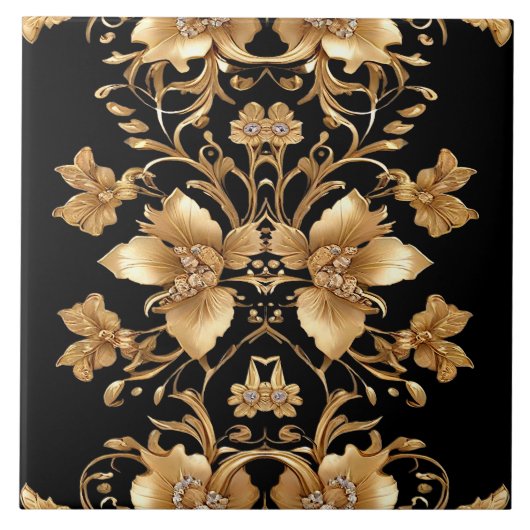 Gouden Bloemen Keramische Tegel Tegeltje (Voorkant)