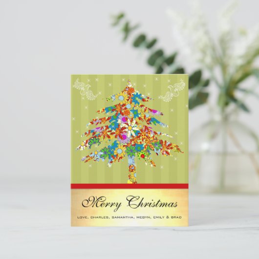 Gouden Bloemen Kerstboom met Sterren Feestdagenkaart (Staand voorkant)