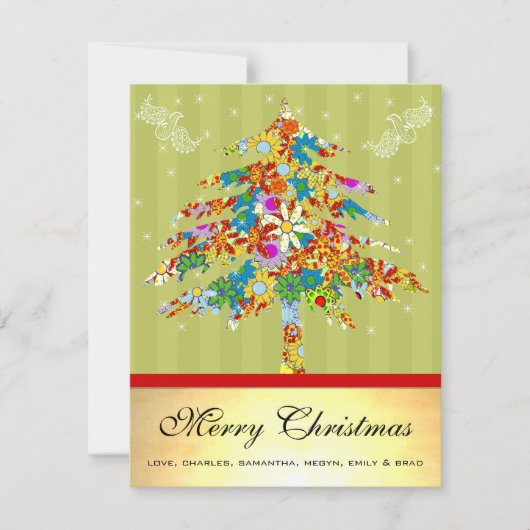 Gouden Bloemen Kerstboom met Sterren Feestdagenkaart (Voorkant)