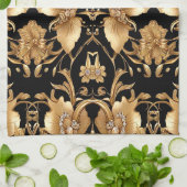 Gouden Bloemen Keuken Handdoeken (Gevouwen)