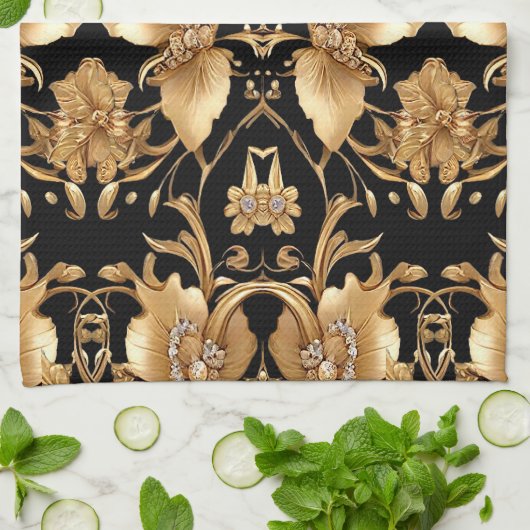 Gouden Bloemen Keuken Handdoeken (Gevouwen)