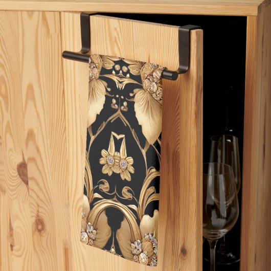 Gouden Bloemen Keuken Handdoeken (Derde Gevouwen)