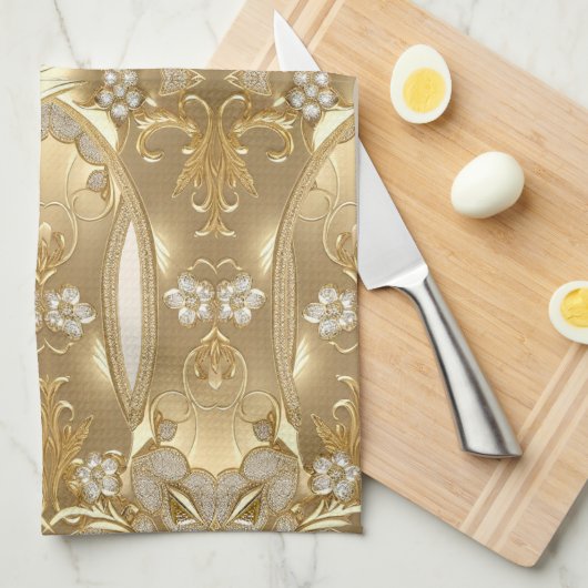 Gouden  Bloemen Keuken Handdoeken (Quarter Fold)