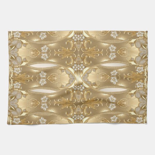 Gouden  Bloemen Keuken Handdoeken (Horizontaal)