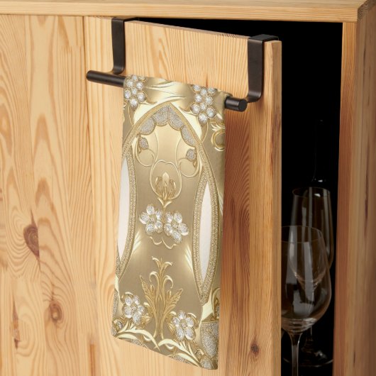 Gouden Bloemen Keuken Handdoeken (Derde Gevouwen)