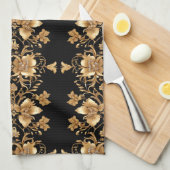 Gouden Bloemen Keuken Handdoeken (Quarter Fold)
