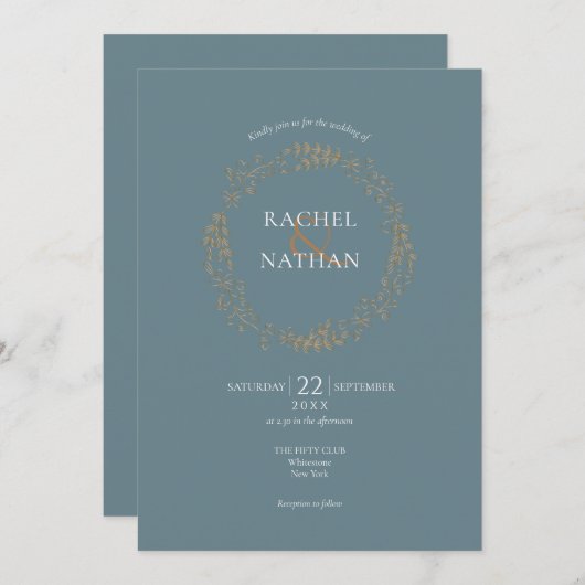 Gouden Bloemen Laurel Garland bruiloft Kaart (Voorkant / Achterkant)