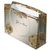 Gouden  Bloemen Lijst Gift Bag Groot Cadeauzakje (Achterkant Gekanteld)