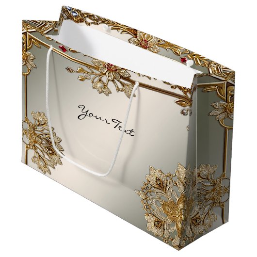 Gouden  Bloemen Lijst Gift Bag Groot Cadeauzakje (Voorkant Gekanteld)