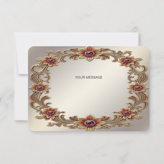 Gouden Bloemen Lijst met Rode Stenen Bedankkaart (Achterkant)