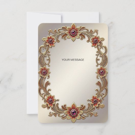 Gouden Bloemen Lijst met Rode Stenen Bedankkaart (Achterkant)