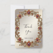 Gouden Bloemen Lijst met Rode Stenen Bedankkaart (Voorkant)