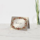 Gouden Bloemen Lijst met Rode Stenen Bedankkaart (Voorkant)