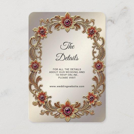 Gouden Bloemen Lijst met Rode Stenen Detail Behuiz Informatiekaartje (Voorkant)