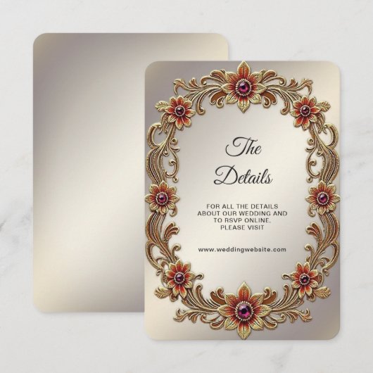 Gouden Bloemen Lijst met Rode Stenen Detail Behuiz Informatiekaartje (Voorkant / Achterkant)