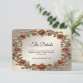 Gouden Bloemen Lijst met Rode Stenen Detail Informatiekaartje (Staand voorkant)