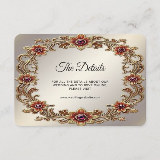 Gouden Bloemen Lijst met Rode Stenen Detail Informatiekaartje (Voorkant)