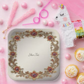 Gouden Bloemen Lijst met Rode Stenen Papier Bord (Feest)