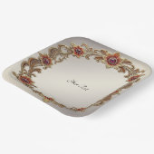 Gouden Bloemen Lijst met Rode Stenen Papier Bord (Gebogen)