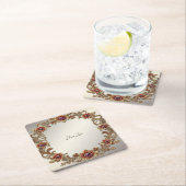 Gouden Bloemen Lijst met Rode Stenen Papier Onderz Kartonnen Onderzetters (Insitu)